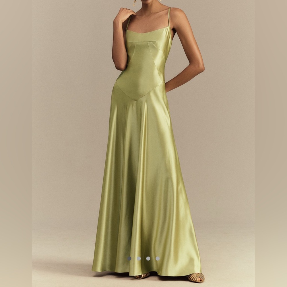 Emmy Satin Corset Gown in Olive Green